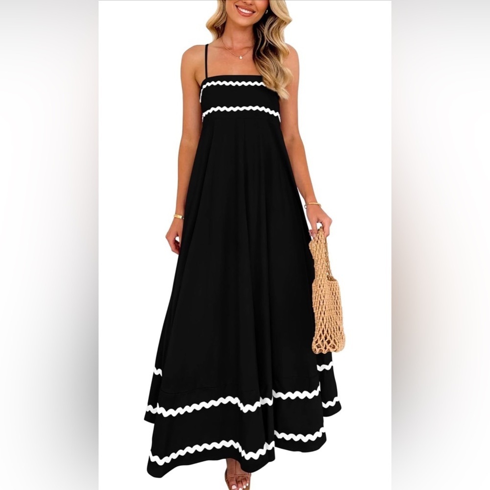 🆕 Casual Sleeveless Spaghetti Strap Ruffle Beach Long Dress